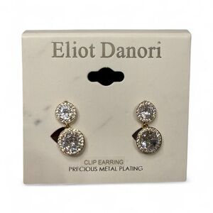 Eliot Danori Crystal gold tone halo linear drop clip earrings